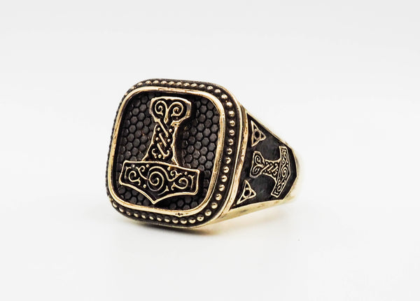 Thor's Hammer Mjolnir Knot Viking Norse Ring Brass Jewelry Size 6-15 BR-15