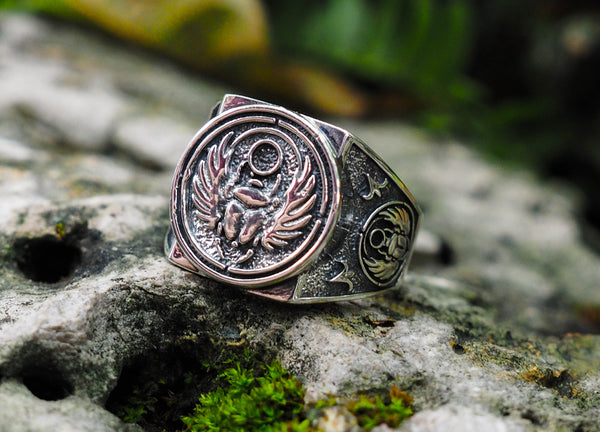 925 Sterling Silver Egyptian Scarab Beetle Ring Ancient Egypt Amulet Jewelry  Size 6-15