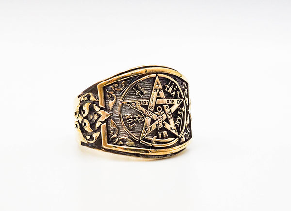 Tetragrammaton Pentagram Star Ring Amulet Brass Jewelry Size 6-15 BR-74