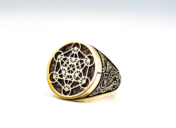 Metatron Cube Ring Magic Hexagram Amulet Protection Mens Brass Jewelry Size 6-15 BR-70