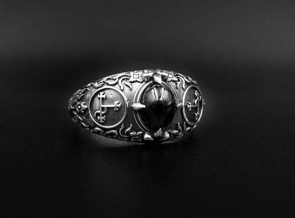Onyx Seal Sigil of Lilith Ring, Lilith Sigil Ring, Black Onyx Unisex Ring 925 Sterling Silver Size 6-15