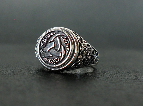 Triple Horn of Odin Ring, Viking Ring, Scandinavian Norse Odin's Ring Viking Jewelry 925 Sterling Silver Size 6-15