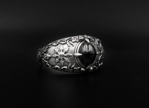 Onyx Chaotic Magic 8 Pointed Arrows Magick Chaos Star Ring 925 Sterling Silver Size 6-15