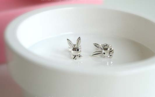 Bunny Rabbit Earrings  - 925 Sterling Silver - Silver  earrings -  Love earrings Gift Idea Rocker Gothic Woman Jewelry (E-18)