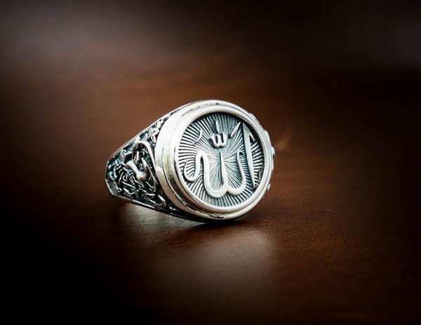Men Islam Muslim Allah God Islamic Ring Gift for Him 925 Sterling Silver Size 6-15