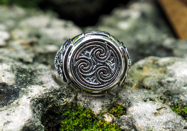 925 Sterling Silver Celtic Triskelion Ring Punk Rock viking Ring For Men Ring Size 6-15
