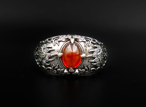 Garnet Viking Wolf Bear Paw Ring Onyx Viking Rings 925 Sterling Silver Jewelry Size 6-15
