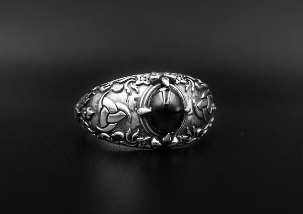 Onyx Odin's Horn Ring, Triple Horn of Odin Ring, Viking Ring, Scandinavian Ring, Black Onyx Unisex Ring 925 Sterling Silver Size 6-15