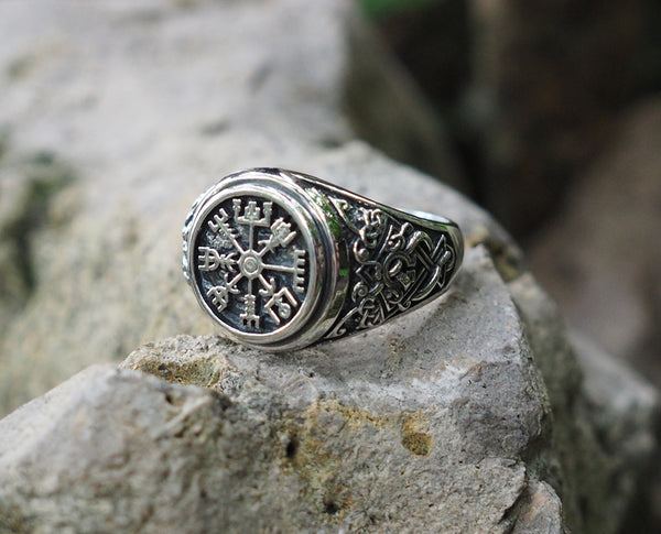 Viking Vegvisir Compass Ring, Norse Viking Ring, 925 Sterling Silver Size 6-15