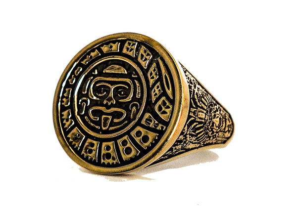 Mens Mayan Calendar Ring Aztec Mayan Ring Brass Jewelry Size 8-15 (BR-1 )
