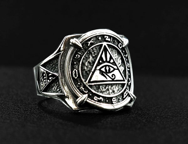 Eye of Horus Ring, Egyptian Hieroglyphics Ring, Silver Egypt Jewelry, Egyptian Rings Egyptian Amulet 925 Sterling Silver Size 6-15