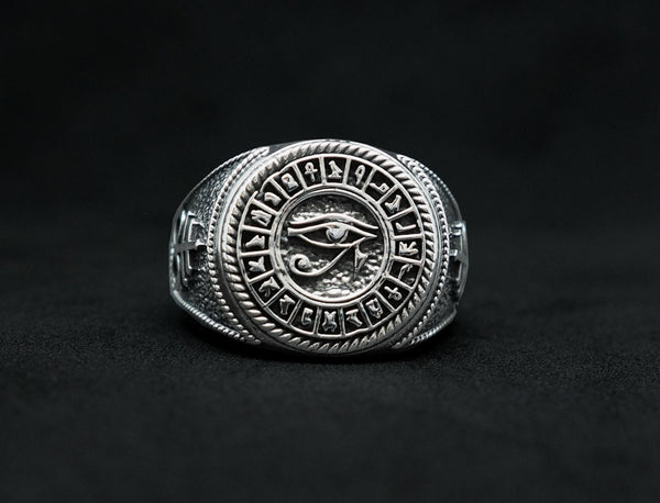 Men's Satanic Cross Egypt Eye of Horus Protection Ring 925 Sterling Silver Size 6-15
