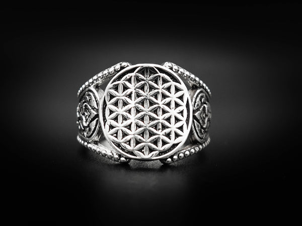 Flower of Life Ring Fashion Jewelry for Mens and Women 925 Sterling Silver Size 6-15