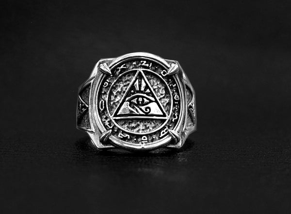 Eye of Horus Ring, Egyptian Hieroglyphics Ring, Silver Egypt Jewelry, Egyptian Rings Egyptian Amulet 925 Sterling Silver Size 6-15