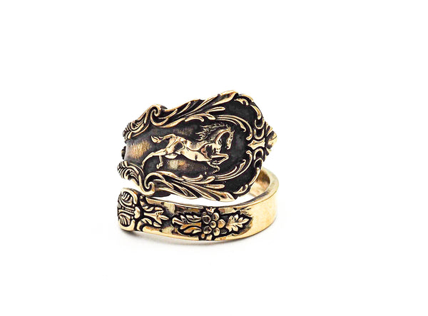 Adjustable Horse Ring Vintage Spoon style for Mens Women Brass Jewelry Size 6-15 BR-111