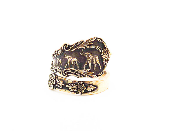 Adjustable Elephant Ring Vintage Spoon style for Mens Women Brass Jewelry Size 6-15 BR-109
