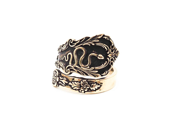 Adjustable snake Ring Vintage Spoon style for Mens Women Brass Jewelry Size 6-15 BR-110