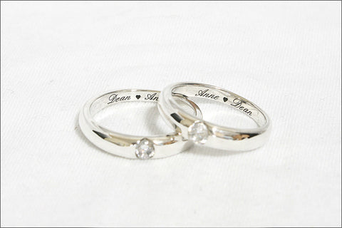 925 Sterling Silver with Swarovski Crystal Ring, Personalized Engraved Inside Ring of the ring for wedding band (R-91)