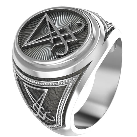 Sigil of Lucifer Ring, Devil Seal of Satan Ring 925 Sterling Silver Size 6-15