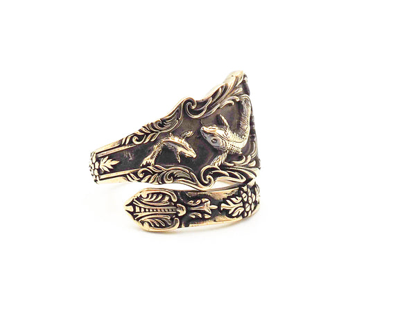 Adjustable Fish Ring Vintage Spoon style for Mens Women Brass Jewelry Size 6-15 BR-112