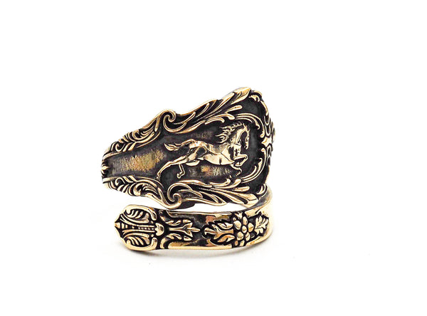Adjustable Horse Ring Vintage Spoon style for Mens Women Brass Jewelry Size 6-15 BR-111