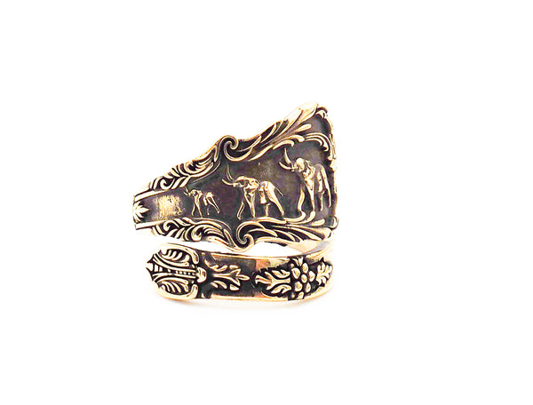 Adjustable Elephant Ring Vintage Spoon style for Mens Women Brass Jewelry Size 6-15 BR-109
