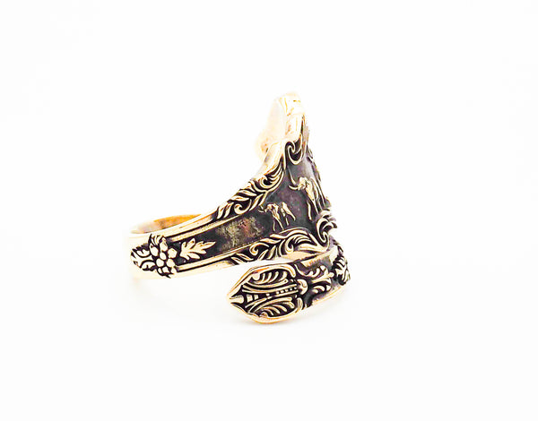 Adjustable Elephant Ring Vintage Spoon style for Mens Women Brass Jewelry Size 6-15 BR-109