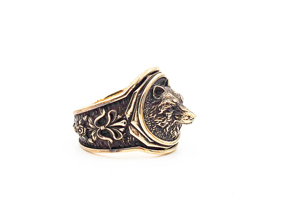 Wolf Head Biker Ring, Brass Jewelry Size 6-15 BR-113