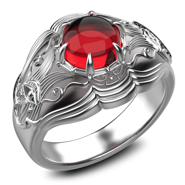 Egypt Eye of Horus Protection Ring, Men's Women's Garnet Ring 925 Sterling Silver Size 6-15