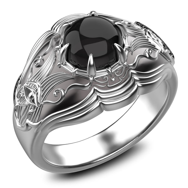 Egypt Eye of Horus Protection Ring, Men's Women's Onyx Ring 925 Sterling Silver Size 6-15