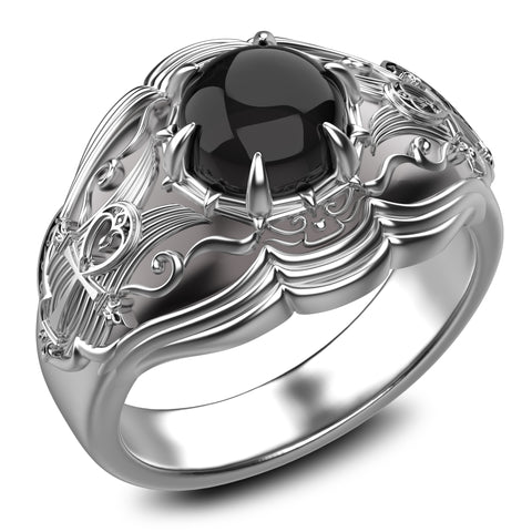 Egyptian Cross Ankh Ring, Men's Women's Onyx Ring 925 Sterling Silver Size 6-15