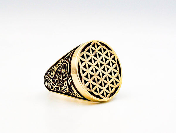Flower of Life Ring Boho Mens Brass Jewelry Size 6-15 BR-69