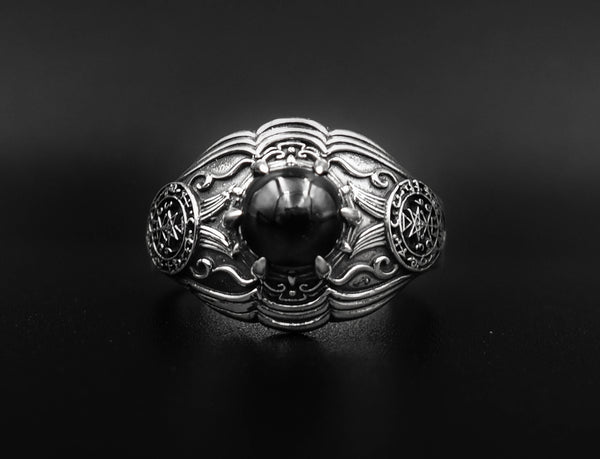Onyx Seal Of Lilith Sigil Of Lucifer Ring Seal Of Lilith Ring Women's and Men's Ring 925 Sterling Silver Size 6-15