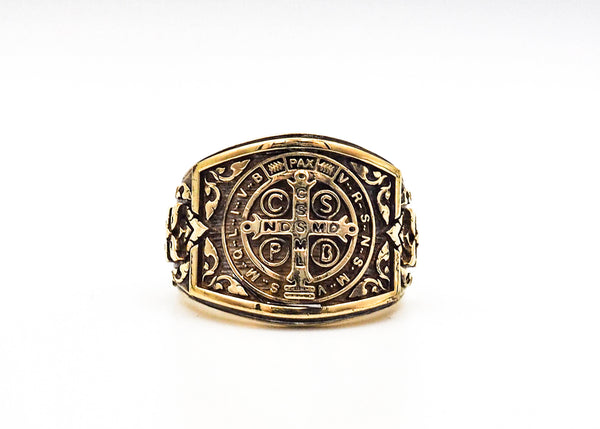 St Benedict Medal Cross Ring Cross Gift for him Brass Jewelry Size 6-15 BR-76