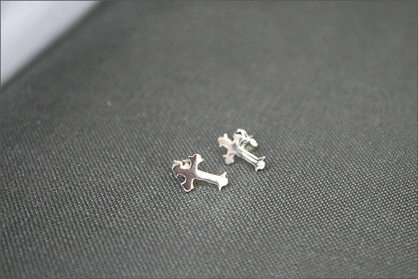 Cross Earrings - 925 Sterling Silver Tiny Cross Earrings - Sterling Silver Cross Stud Earrings (E3.)