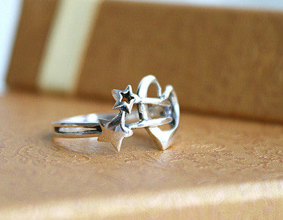 925 Sterling Silver Ring - Heart Ring,  Star ring  Woman Jewelry -  Silver ring  (SR-019)