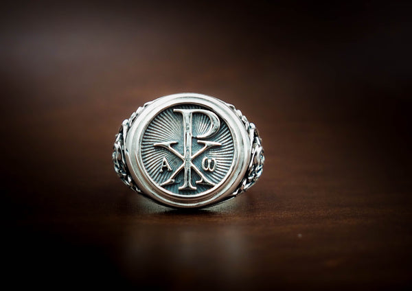 Chi Rho Alpha Omega Symbol Biker Ring 925 Sterling Silver Size 6-15