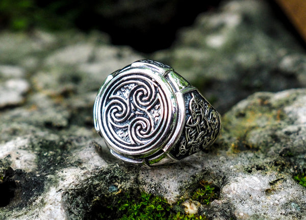 925 Sterling Silver Celtic Triskelion Ring Punk Rock viking Ring For Men Ring Size 6-15