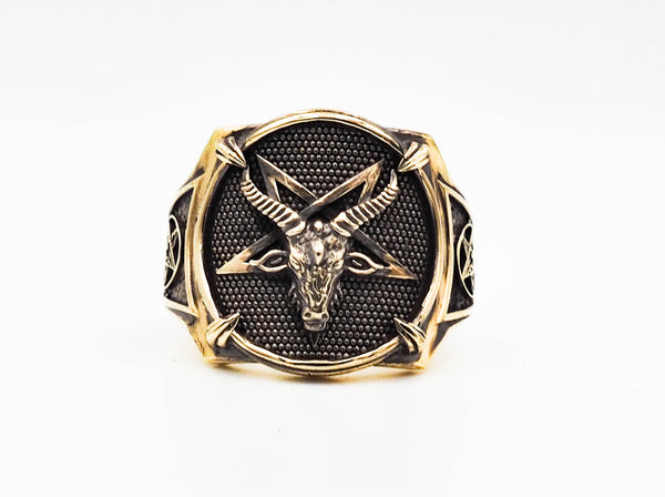 Baphomet Satan Skull Rings Satanic Inverted Cross Demon Devil Ring Brass Jewelry