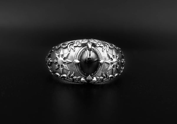 Onyx Chaotic Magic 8 Pointed Arrows Magick Chaos Star Ring 925 Sterling Silver Size 6-15