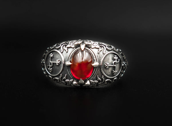 Garnet Seal Sigil of Lilith Sigil of Lucifer Ring 925 Sterling Silver Jewelry Size 6-15