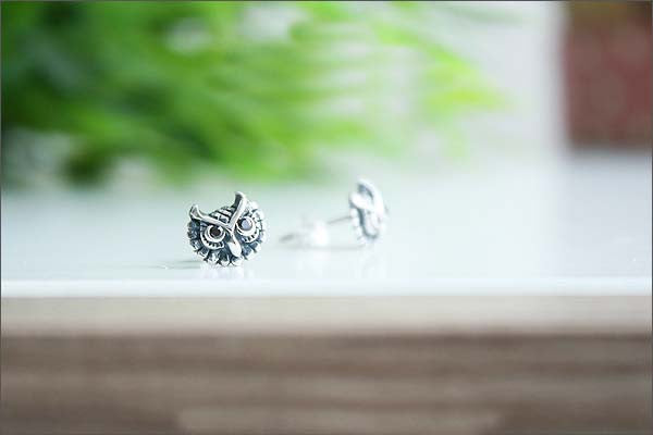 Owl Earrings  - 925 Sterling Silver - Silver  earrings -  Love earrings Gift Idea Rocker Gothic Woman Jewelry (E-31)