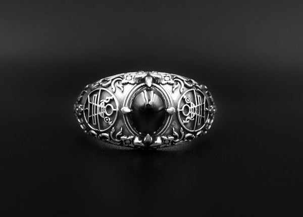 Onyx Key of Solomon Goetia Sigil Mens Ring, Solomon Ring 925 Sterling Silver Size 6-15