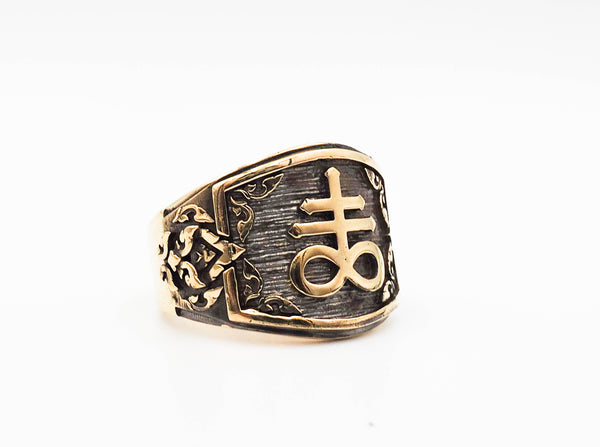 Leviathan Satanic Cross Signet Ring Brimstone Seal of Satan Brass Jewelry Size 6-15 BR-71