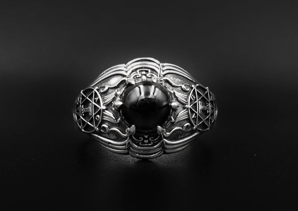 Onyx Hexagram Ring Goetia Hexagram Seal of Solomon ring 925 Sterling Silver