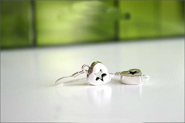 heart earrings - 925 Sterling Silver - Silver  earrings -  Love  earrings Gift Idea Rocker Gothic Woman Jewelry (E-06)