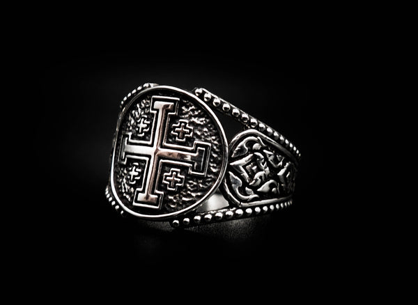 Crusader Jerusalem Cross Knight Templar Ring 925 Sterling Silver Size 6-15
