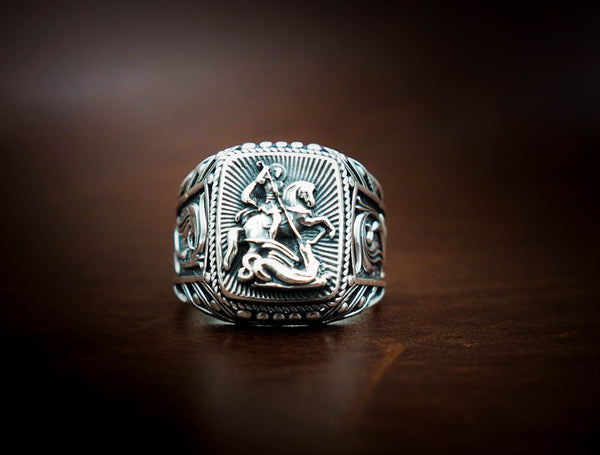 Saint George Ring for Men 925 Sterling Silver Size 6-15
