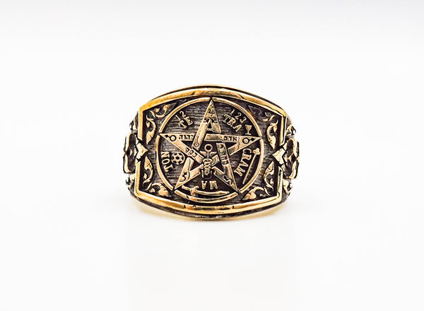 Tetragrammaton Pentagram Star Ring Amulet Brass Jewelry Size 6-15 BR-74