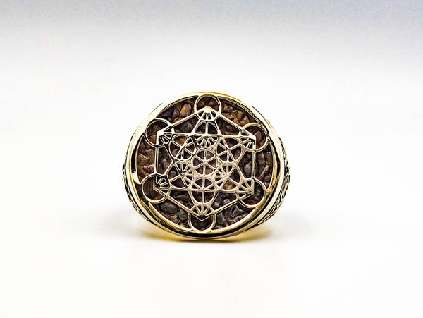 Metatron Cube Ring Magic Hexagram Amulet Protection Mens Brass Jewelry Size 6-15 BR-70